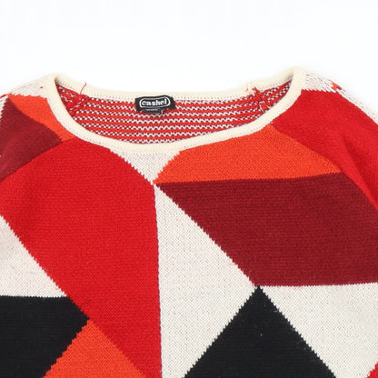 Preloved Cashel Womens Red Round Neck Geometric Acrylic Pullover Jumper Size M - Detail