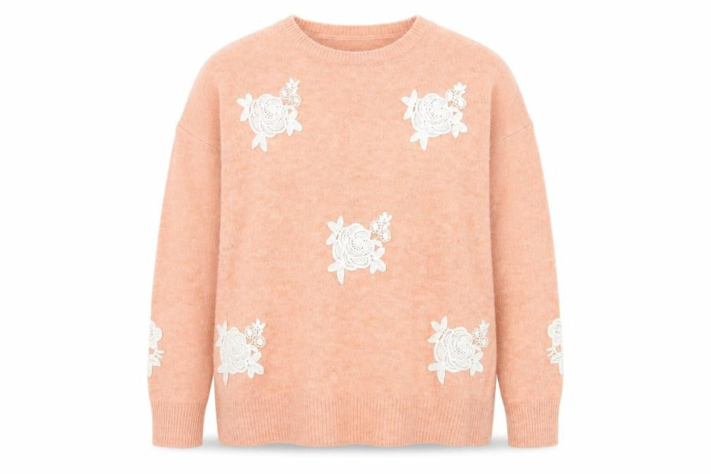 Marks & Spencer Womens Pink Crew Neck Floral Acrylic Pullover Jumper Size L