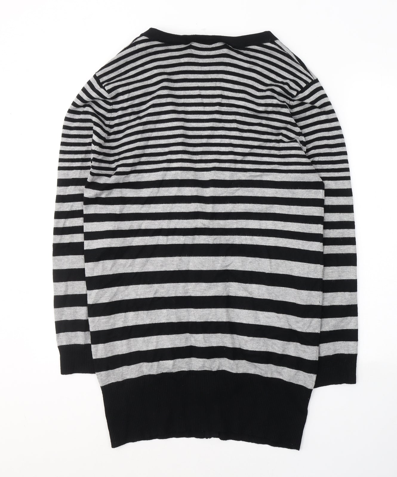 AMARANTO Womens Black V-Neck Striped Viscose Cardigan Jumper Size 16