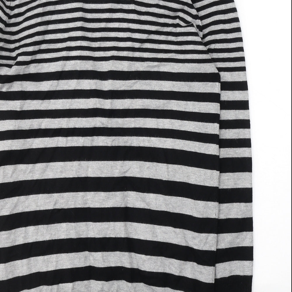 AMARANTO Womens Black V-Neck Striped Viscose Cardigan Jumper Size 16