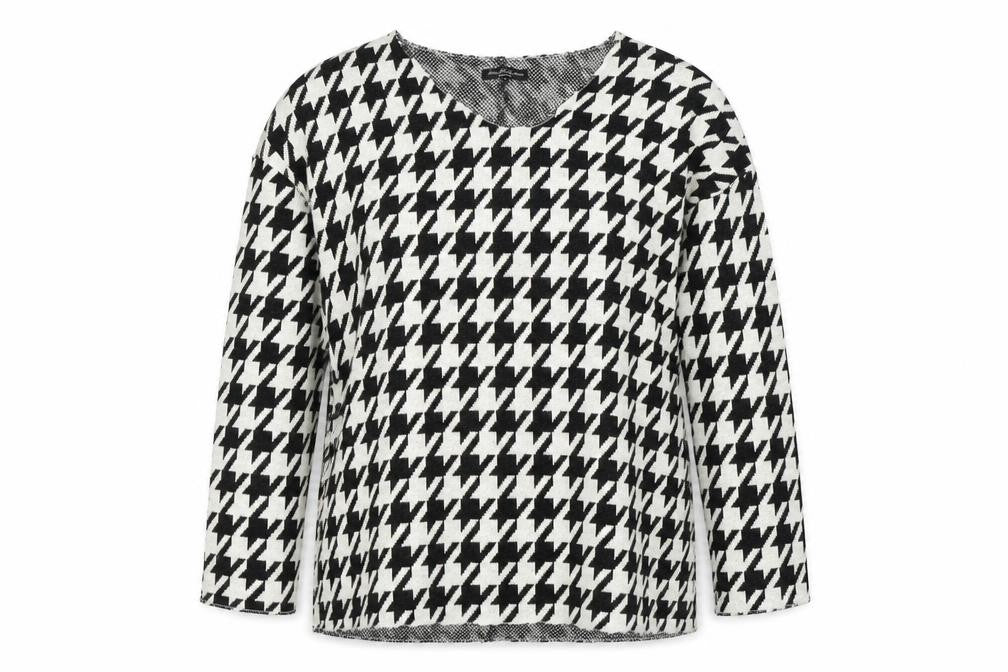 New Collection Womens White Houndstooth Acrylic Basic Blouse Size M Round Neck