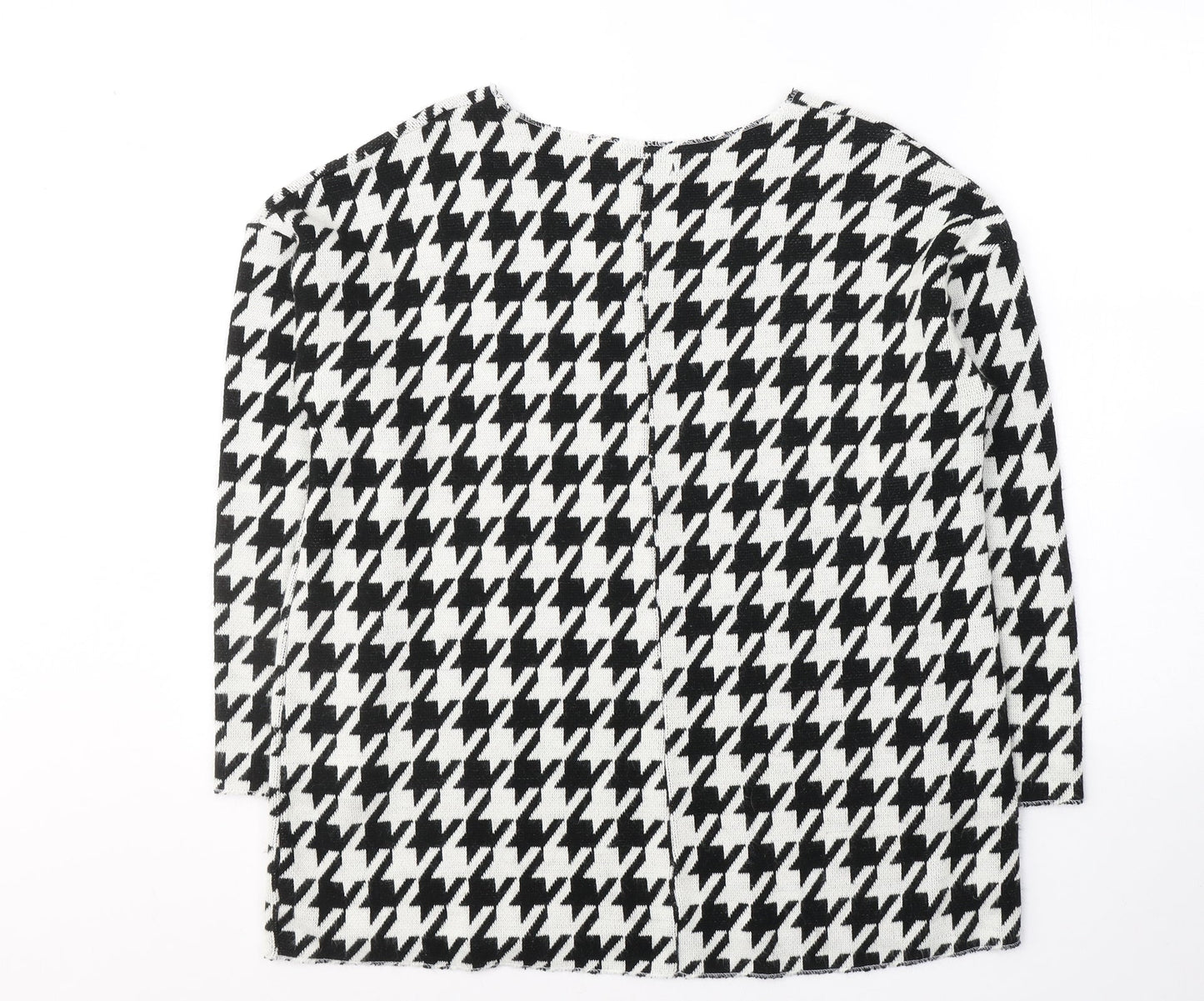 New Collection Womens White Houndstooth Acrylic Basic Blouse Size M Round Neck