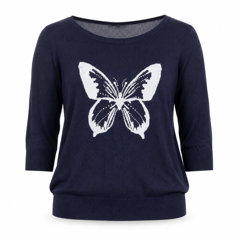 Wallis Womens Blue  Viscose Basic Blouse Size M Round Neck - butterfly