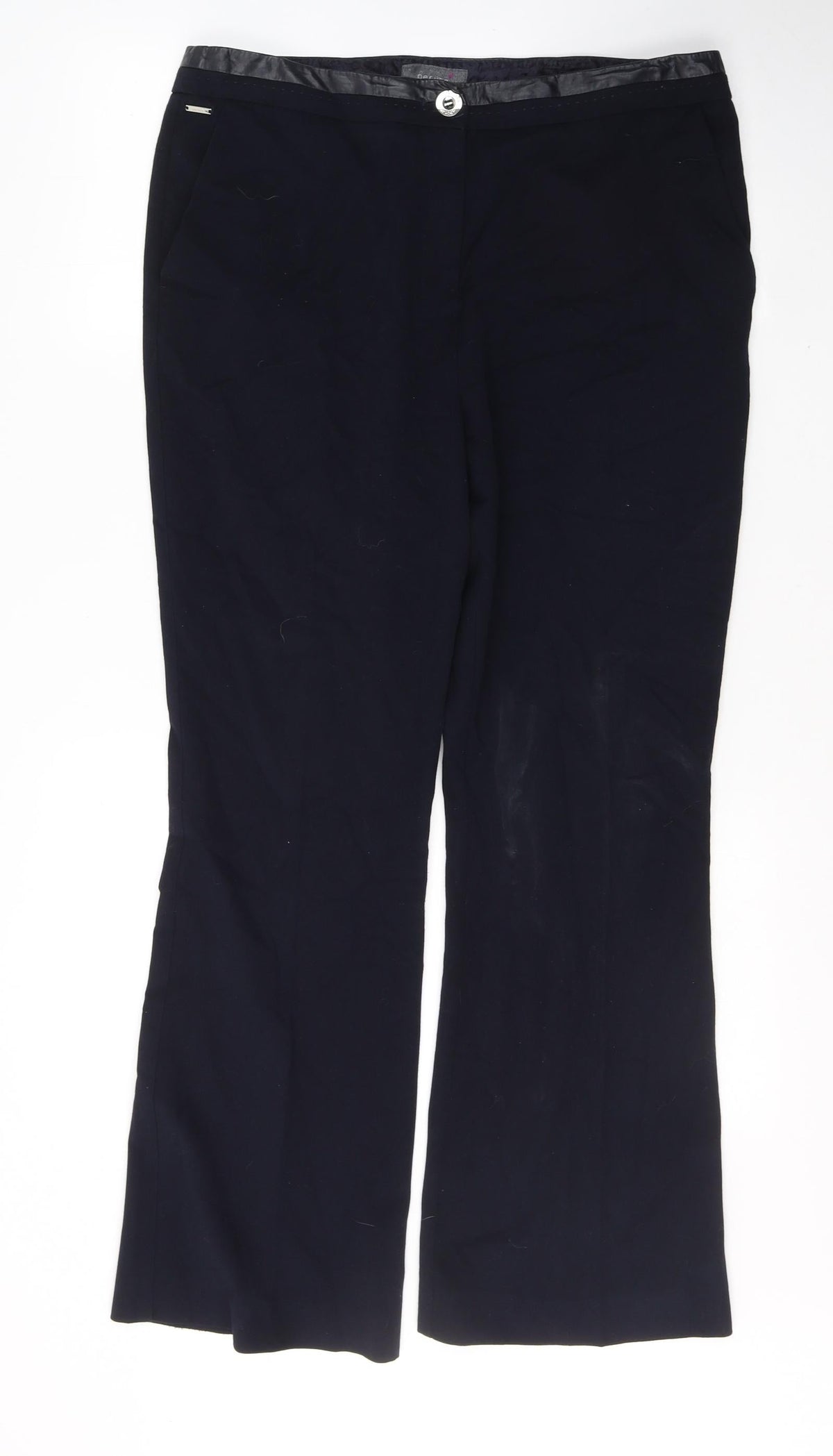 Per Una Womens Blue  Polyester Trousers  Size 14 L28 in Regular Button