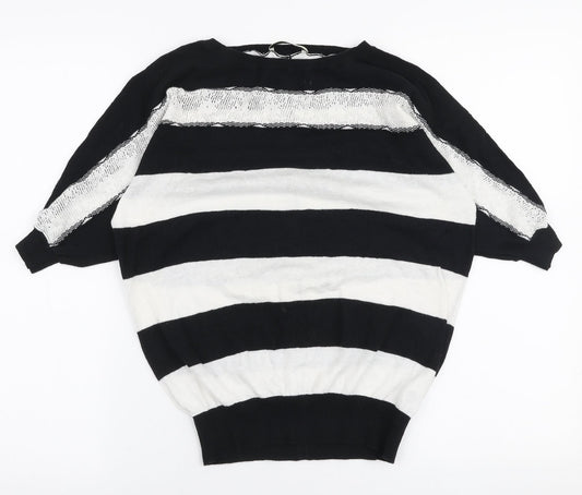 Oasis Womens Black Boat Neck Striped Cotton Pullover Jumper Size XS