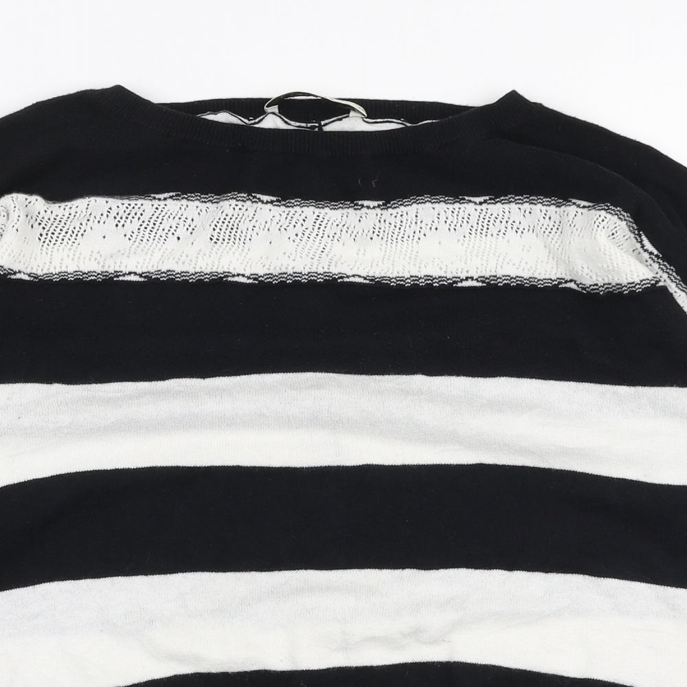 Oasis Womens Black Boat Neck Striped Cotton Pullover Jumper Size XS