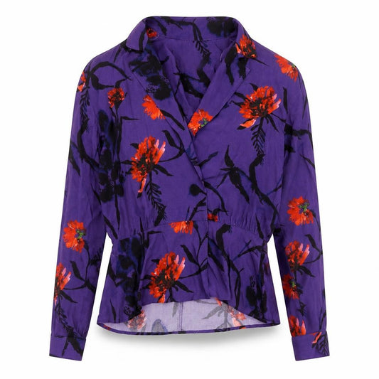 H&M Womens Purple Floral Viscose Basic Blouse Size 6 Collared