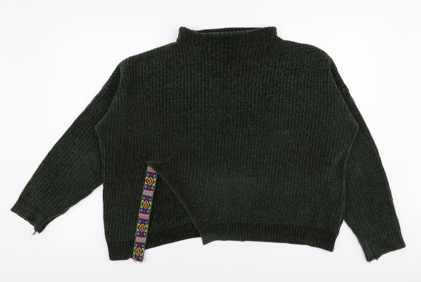Flex Moda Womens Green High Neck  Acrylic Pullover Jumper Size M