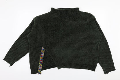 Flex Moda Womens Green High Neck  Acrylic Pullover Jumper Size M