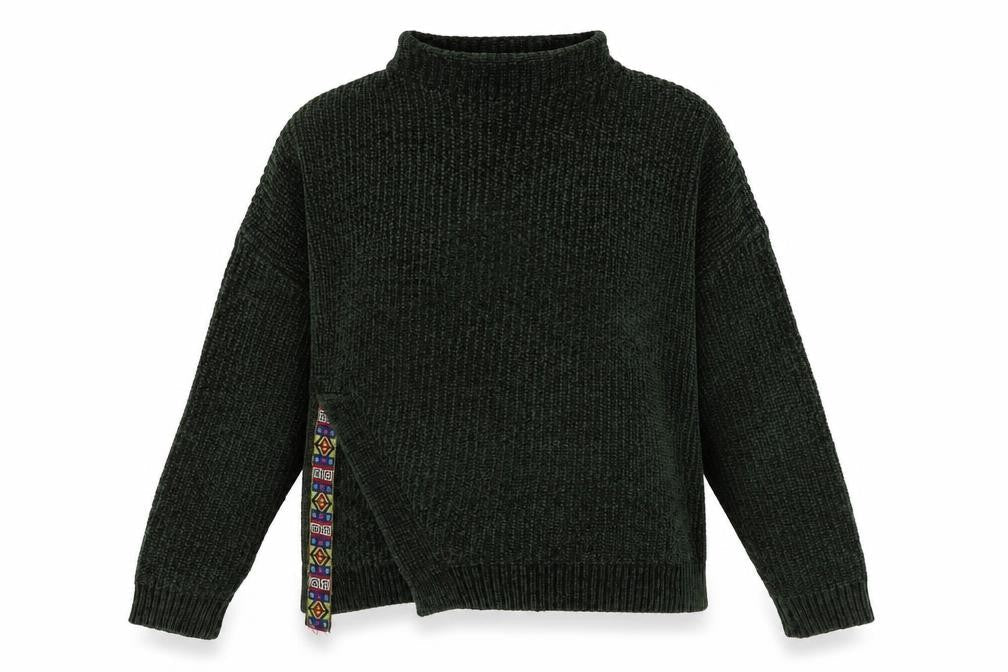 Flex Moda Womens Green High Neck  Acrylic Pullover Jumper Size M