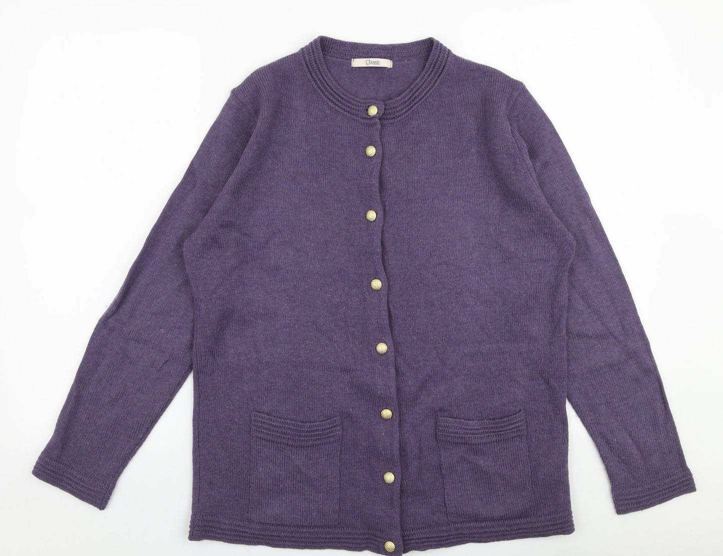 Marks and Spencer Womens Purple Round Neck  Acrylic Cardigan Jumper Size 16