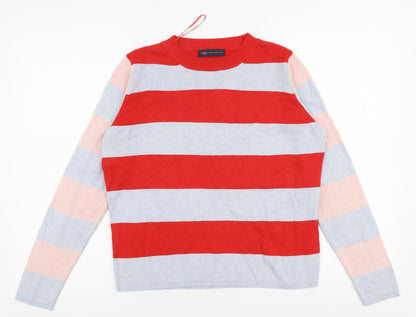 Preloved Marks and Spencer Womens Multicoloured Round Neck Striped Viscose Pullover Jumper Size 12 - Front