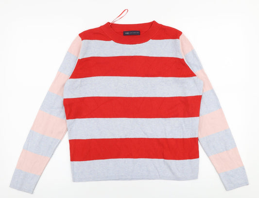 Marks and Spencer Womens Multicoloured Round Neck Striped Viscose Pullover Jumper Size 12