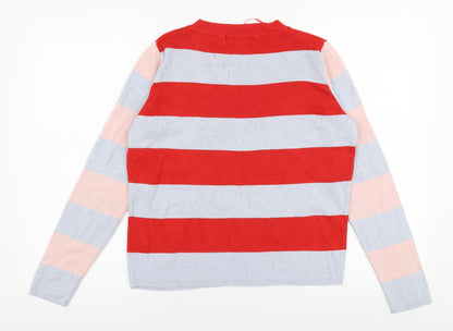 Preloved Marks and Spencer Womens Multicoloured Round Neck Striped Viscose Pullover Jumper Size 12 - Back