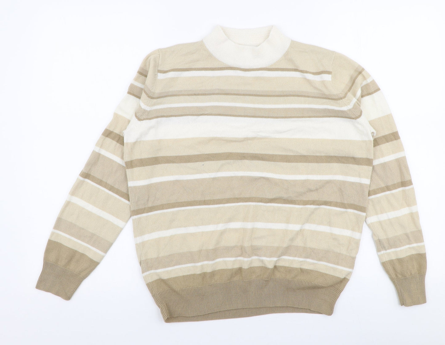 Marks and Spencer Womens Beige High Neck Striped Acrylic Pullover Jumper Size 12
