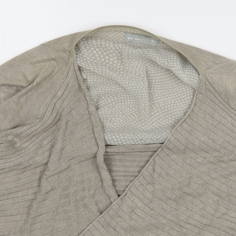 Per Una Womens Beige V-Neck  Viscose Cardigan Jumper Size 16