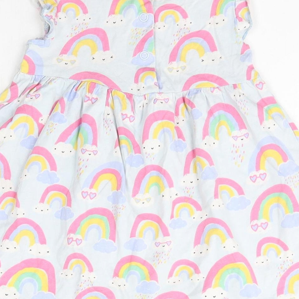 Blue Zoo Girls Blue Geometric Cotton A-Line  Size 12-18 Months  Scoop Neck Snap