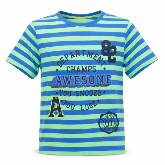 George Boys Multicoloured Striped Cotton Basic T-Shirt Size 13-14 Years Scoop Neck Pullover