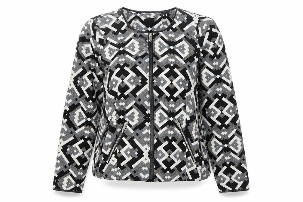 Minimum Womens Multicoloured Scoop Neck Geometric Cotton Full Zip Jumper Size 8