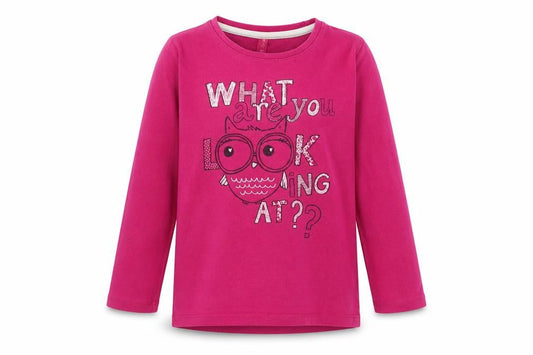 Preworn Girls Pink  Polyester Basic T-Shirt Size 5-6 Years Round Neck Pullover - Owl