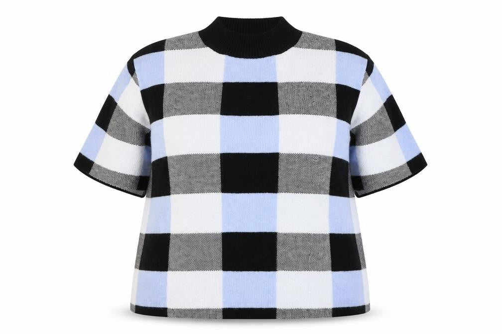 F&F Womens Blue Mock Neck Check Acrylic Pullover Jumper Size 18