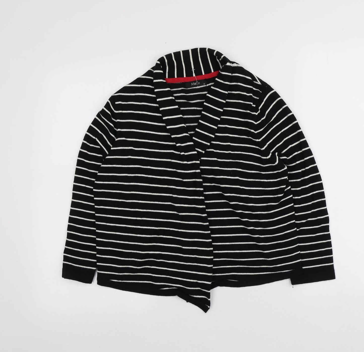 M&Co Womens Black V-Neck Striped Viscose Cardigan Jumper Size 12
