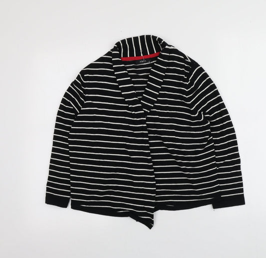 M&Co Womens Black V-Neck Striped Viscose Cardigan Jumper Size 12