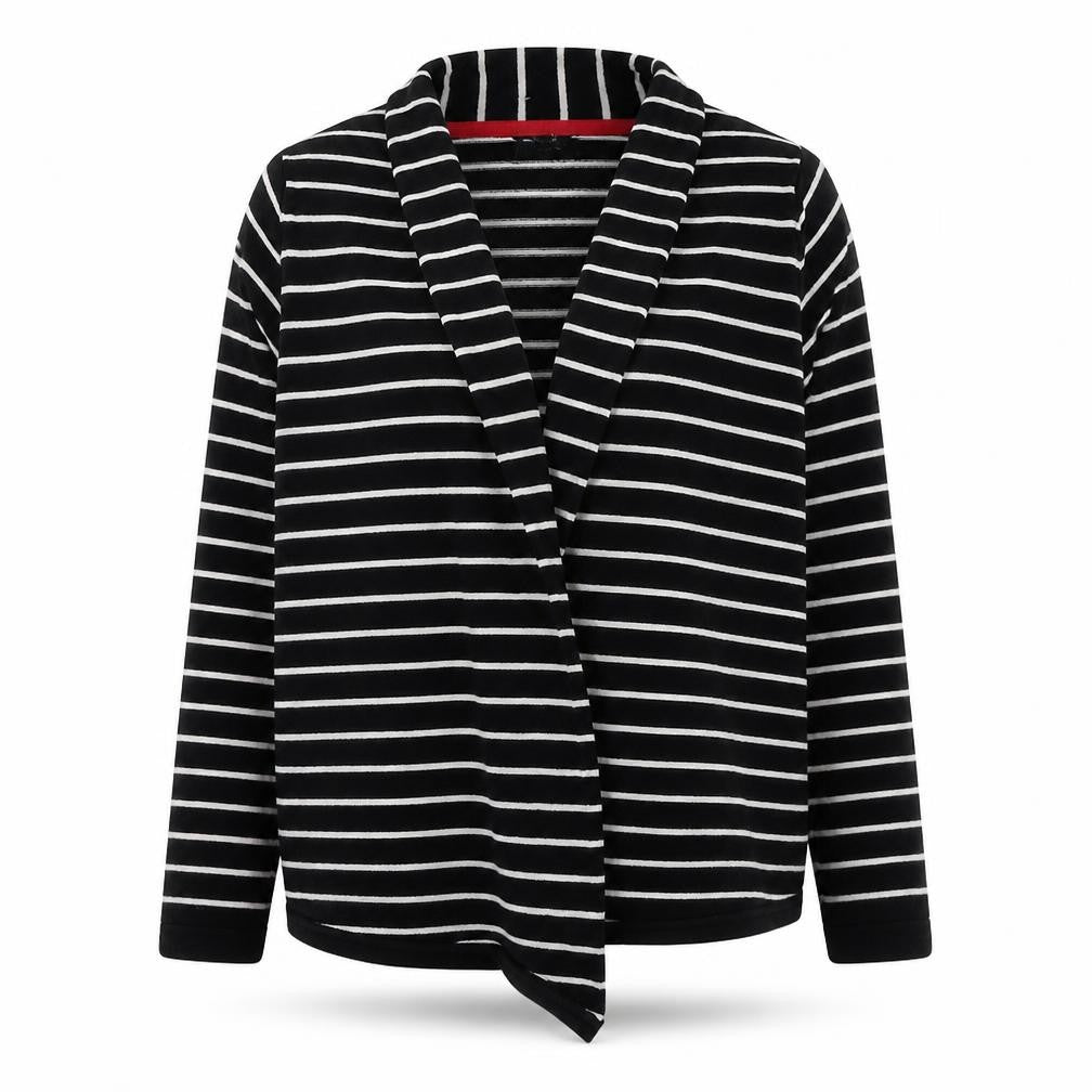 M&Co Womens Black V-Neck Striped Viscose Cardigan Jumper Size 12