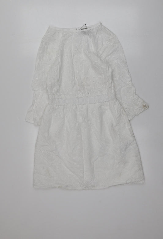 ASOS Womens White Geometric Cotton Mini  Size 8  Round Neck