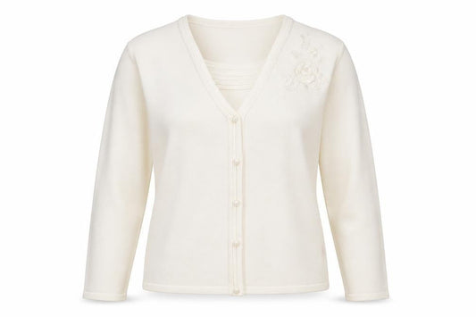 Bonmarché Womens Ivory V-Neck Acrylic Cardigan Jumper Size L
