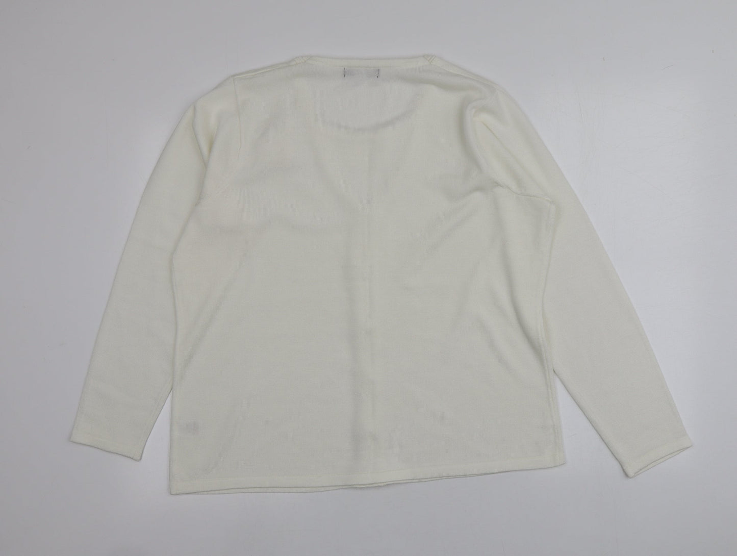 BM Womens Ivory V-Neck  Acrylic Cardigan Jumper Size L