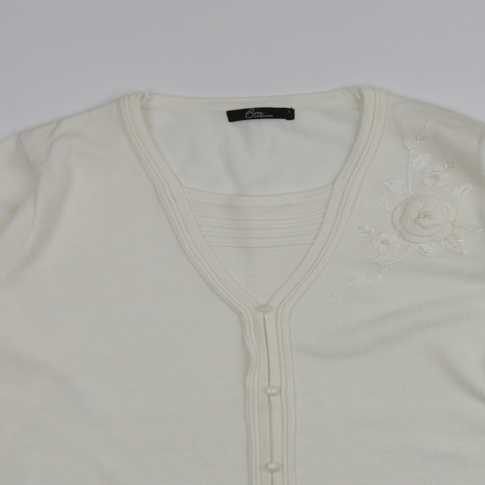 BM Womens Ivory V-Neck  Acrylic Cardigan Jumper Size L