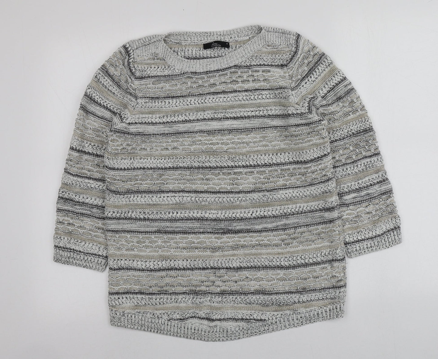 BM Womens Multicoloured Roll Neck Striped Acrylic Pullover Jumper Size M