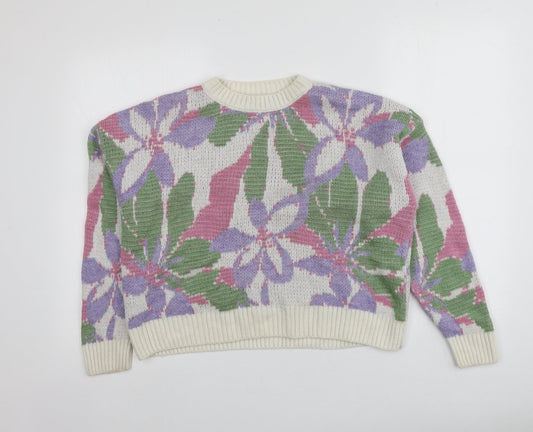 Primark Womens Multicoloured Round Neck Floral Acrylic Pullover Jumper Size XS