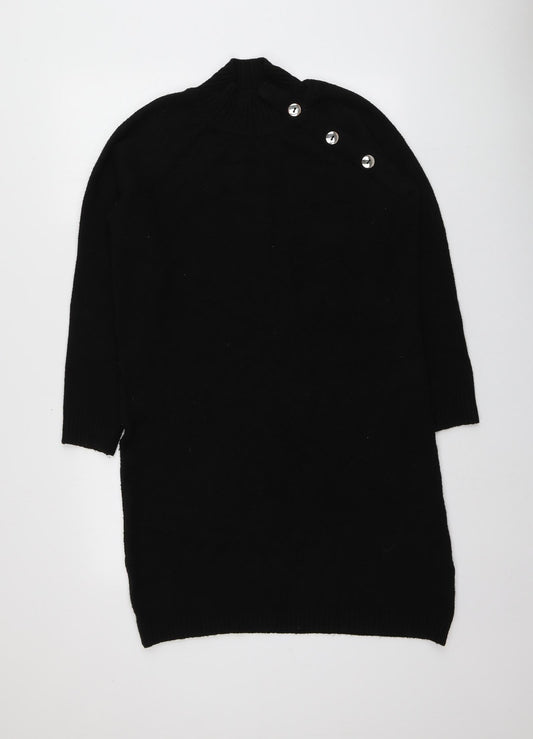 Peacocks Womens Black High Neck  Acrylic Pullover Jumper Size S
