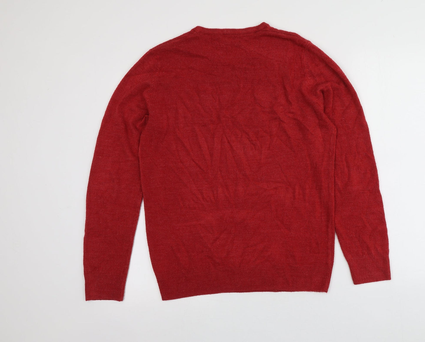 Easy Mens Red Round Neck  Acrylic Pullover Jumper Size S