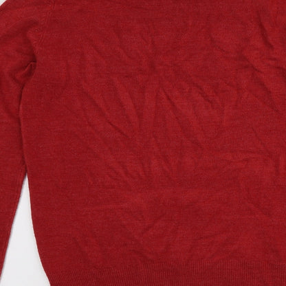 Easy Mens Red Round Neck  Acrylic Pullover Jumper Size S