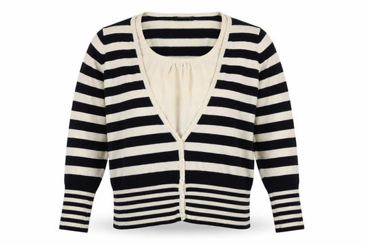 Bonmarché Womens Blue V-Neck Striped Cotton Cardigan Jumper Size S