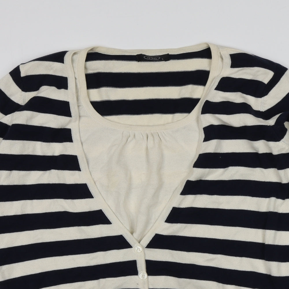 BM Womens Blue V-Neck Striped Cotton Cardigan Jumper Size S