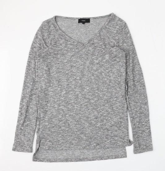NEXT Womens Grey V-Neck  Polyester Pullover Jumper Size 6