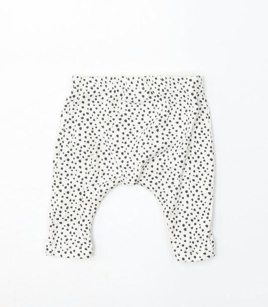 NEXT Girls White Animal Print Cotton Jogger Trousers Size Newborn