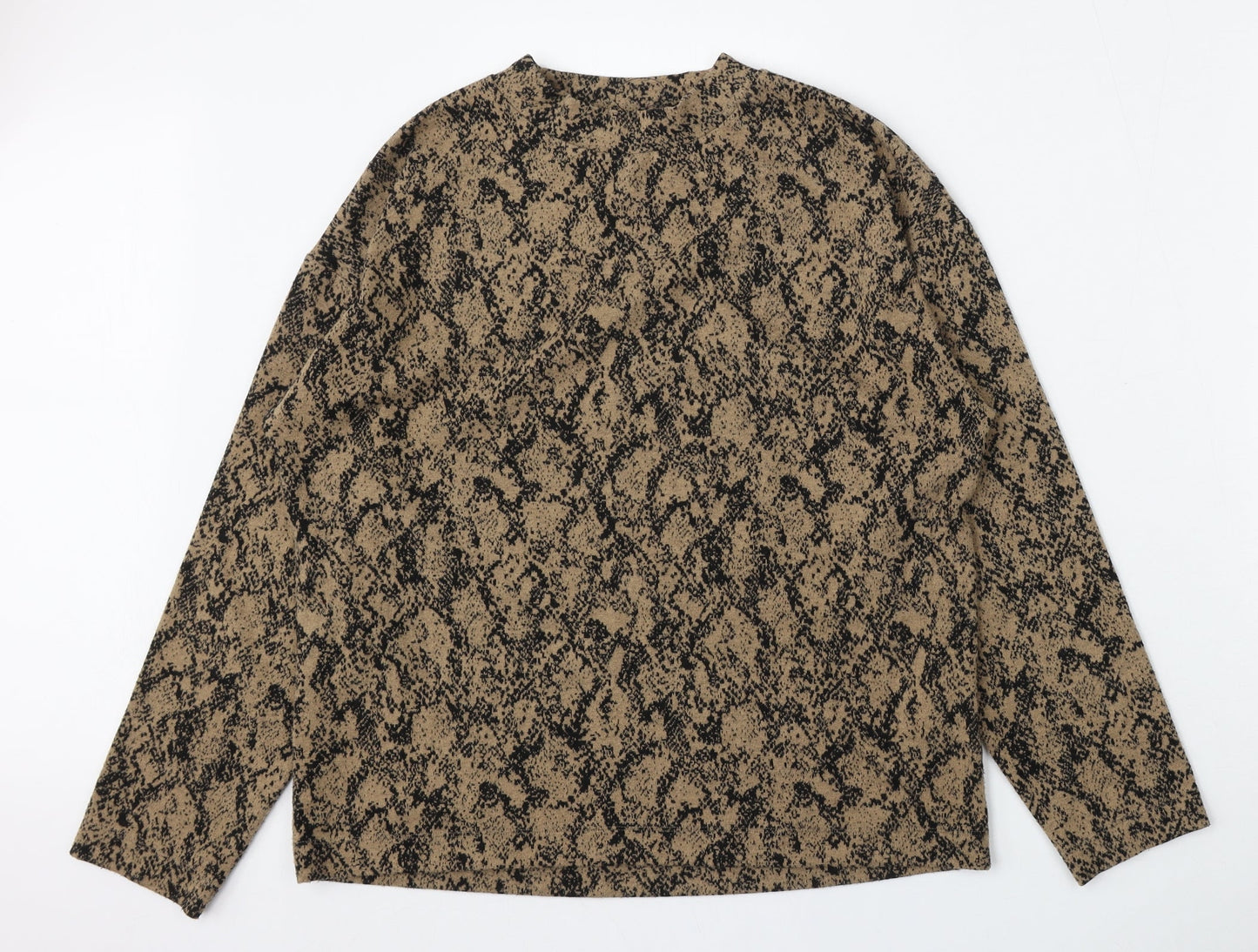 Marks and Spencer Womens Brown Round Neck Geometric Polyester Pullover Jumper Size 12