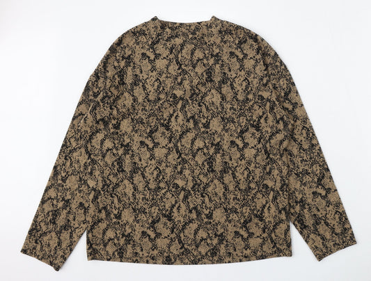 Marks and Spencer Womens Brown Round Neck Geometric Polyester Pullover Jumper Size 12