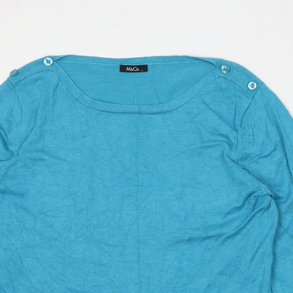 M&Co Womens Blue Round Neck  Viscose Pullover Jumper Size L