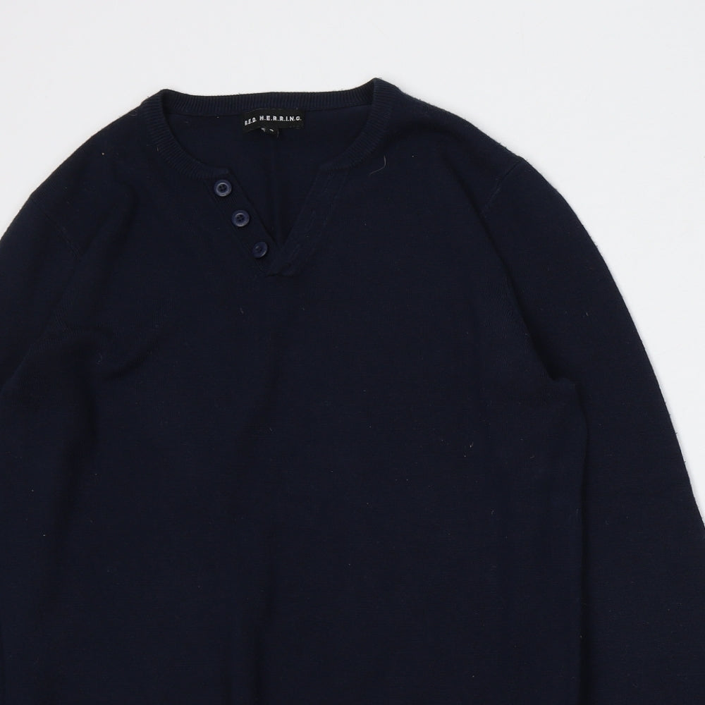 Red Herring Mens Blue V-Neck  Acrylic Pullover Jumper Size S