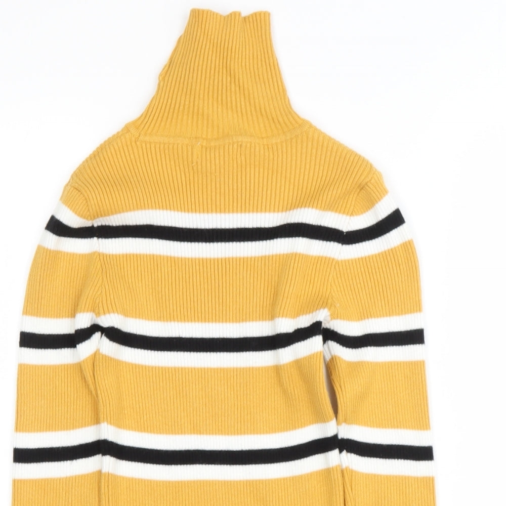 Primark Girls Multicoloured Roll Neck Striped Viscose Pullover Jumper Size 9-10 Years