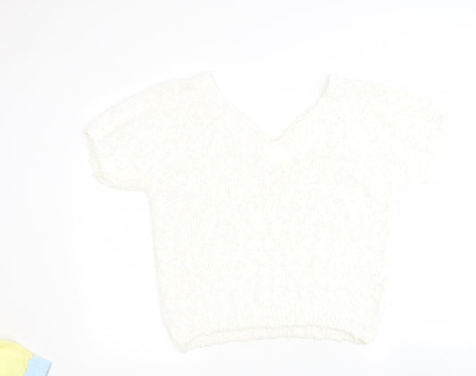 Casual Woman Womens Beige V-Neck  Acrylic Pullover Jumper Size 10