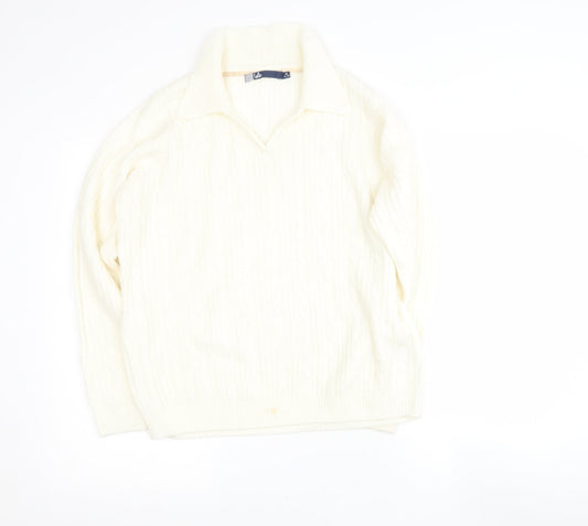 Preworn Womens Beige Collared  Acrylic Pullover Jumper Size 14