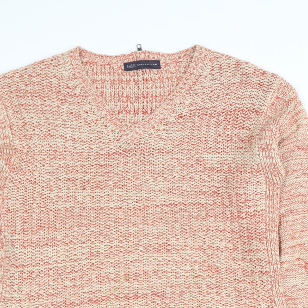 marks Womens Red V-Neck  Acrylic Pullover Jumper Size 12