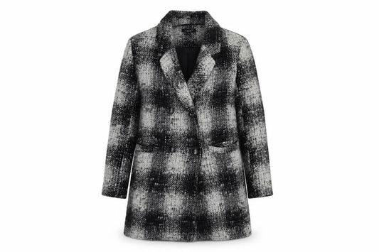 New Look Womens Grey Plaid  Pea Coat Coat Size 8  Button